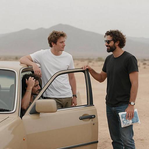 Three Men Enjoying a Desert Adventure