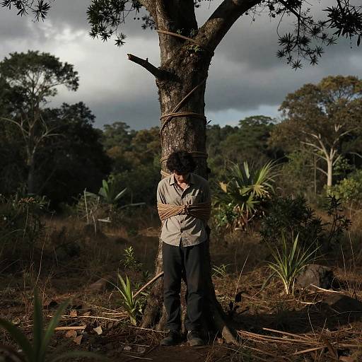 Man Tied to Tree in Wilderness