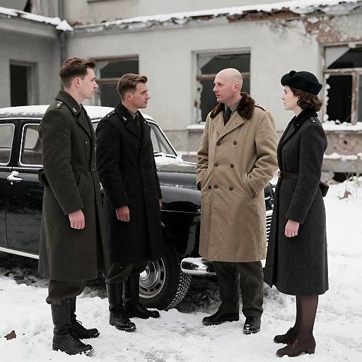 Historical WWII Scene with Soldiers and Car