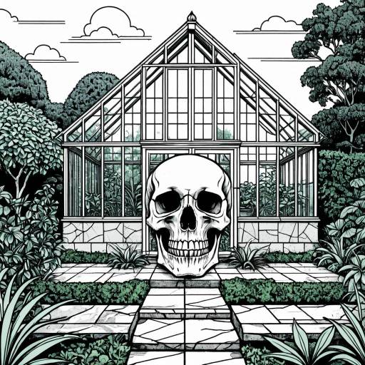 Skull in front of Glass Greenhouse Illustration