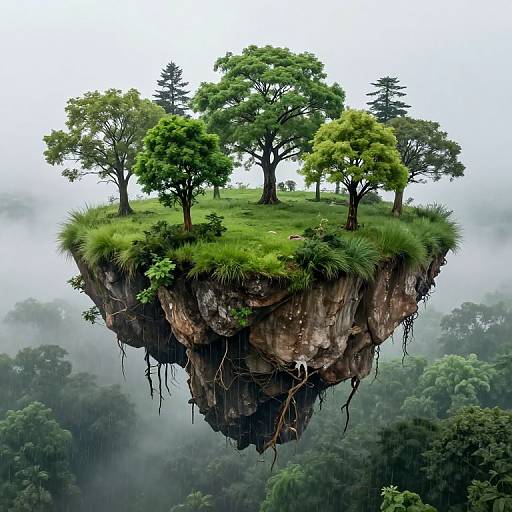 Floating Island Over Misty Forest