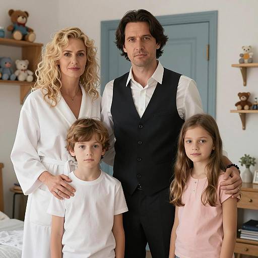 Cozy Family Portrait in Bedroom Setting