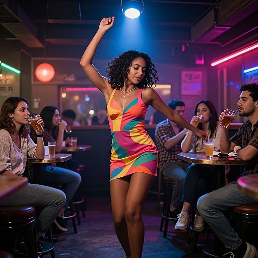 Dancing Woman in Neon Tavern