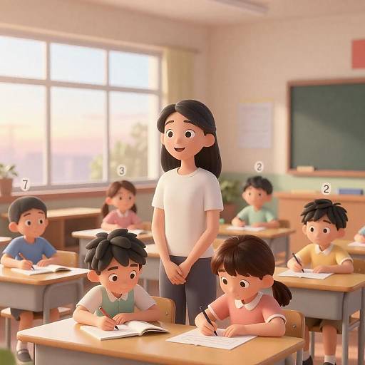 Serene Animated Classroom at Sunset