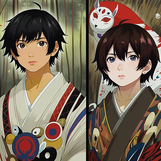 Illustration of Ashitaka, mononoke hime in the style of Hidefu kitayan