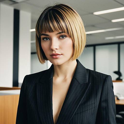 Young Woman with Caesar Cut in Business Suit