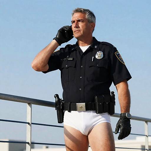 Intense Police Officer on Rooftop