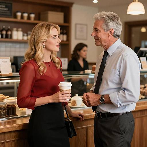 Warm Deli Conversation: Blonde Woman, Man