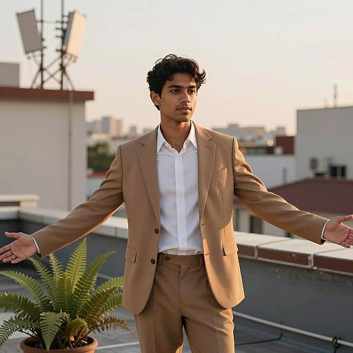 Urban Rooftop Man at Sunset