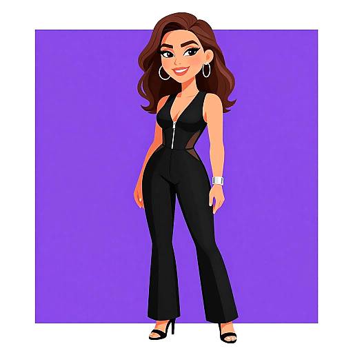 Chic Woman in Sleek Black Jumpsuit