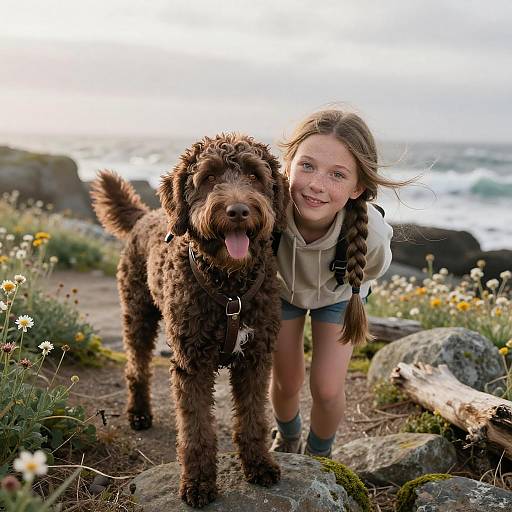 Candid Coastal Bonding with a Dog