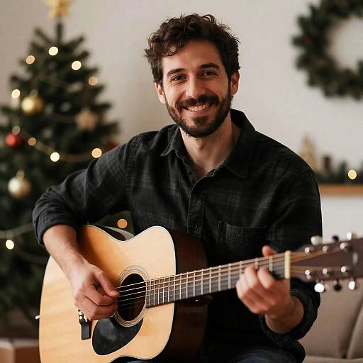 Smiling Man Playing Acoustic Guitar