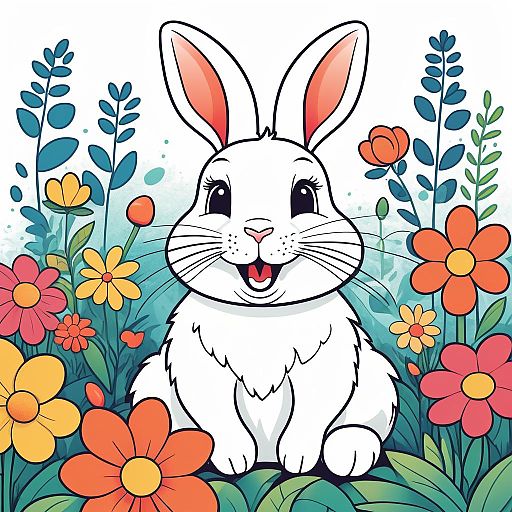 Joyful Rabbit Among Colorful Flowers Joyful Rabbit Among Colorful Flowers