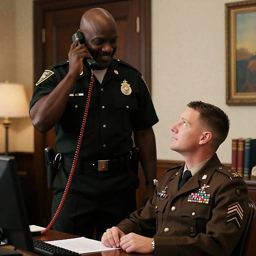 Office Interaction Between Two Military Men