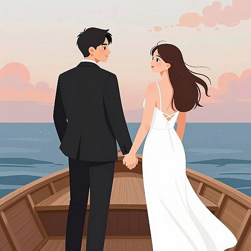 Romantic Couple on a Wooden Boat