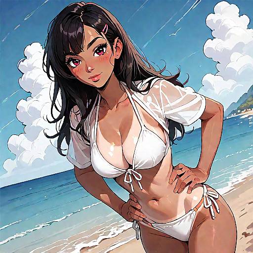 Dark-Skinned Anime Girl in Bikini
