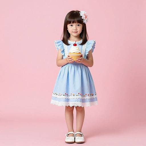 Young Girl with Cupcake and Floral Dress