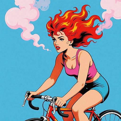 Fiery Redhead Cyclist Pop Art