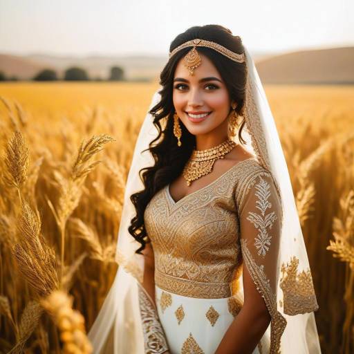 Radiant Middle Eastern Bride in Golden Fields