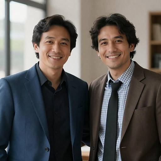 Two Men Smiling in Soft Indoor Light