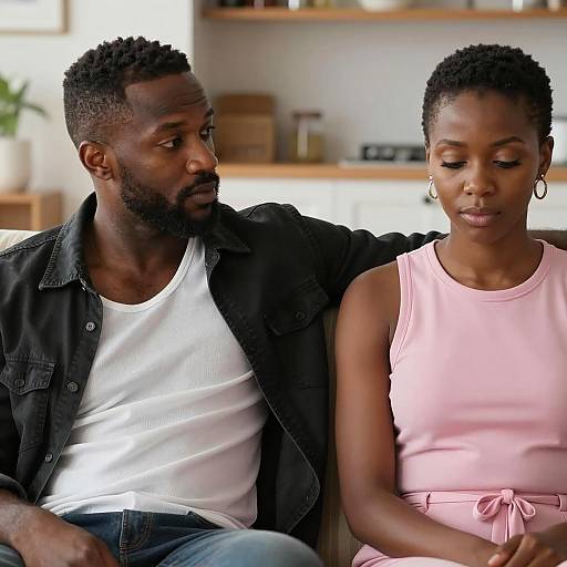 Candid Moment on a Striped Couch