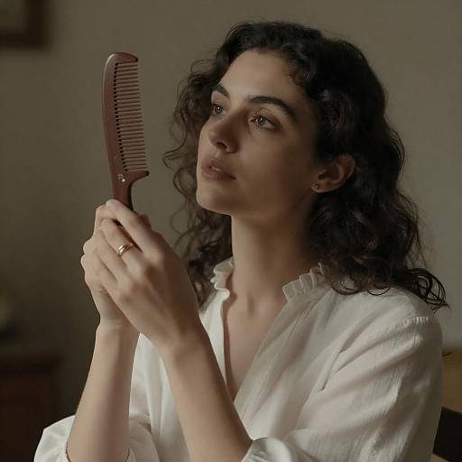 Contemplative Woman with Vintage Comb