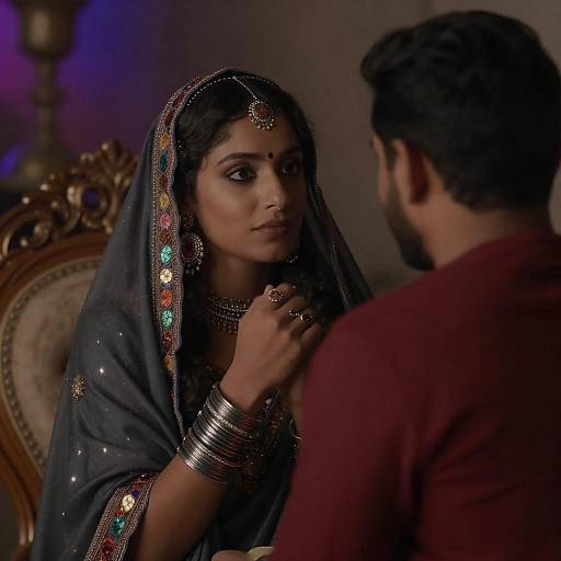 Indian Woman in Veil with Silver Bangles and Man