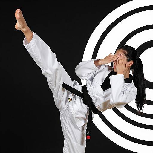 Dynamic Martial Arts Move by Asian Woman