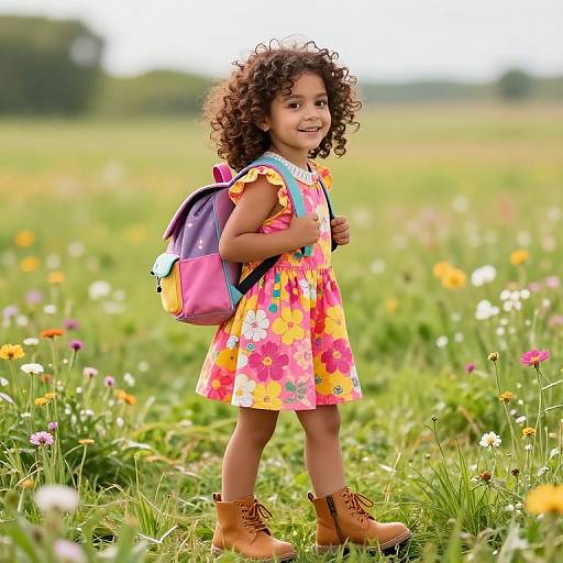 Cheerful Girl in Floral Dress