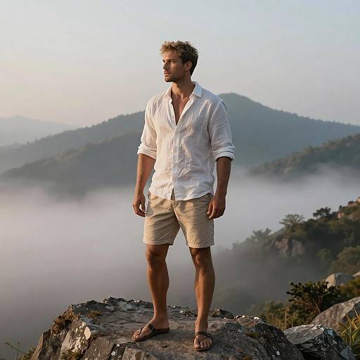 Athletic Man at Misty Mountain Dawn