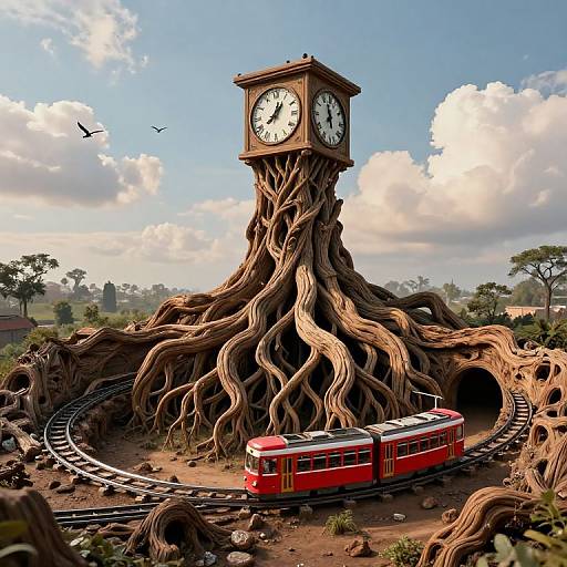 Surreal Upside-Down Clock Tower Scene