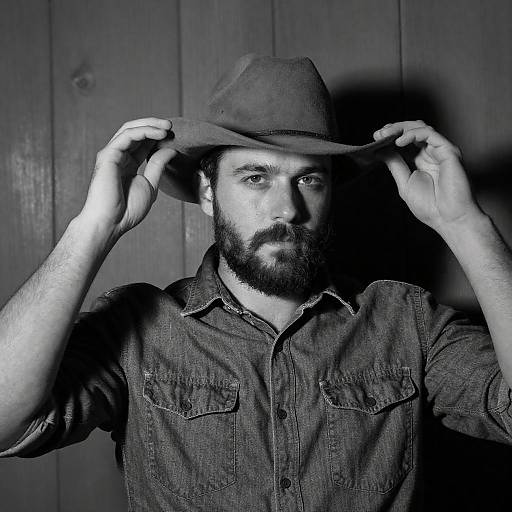 Bearded Cowboy in Black and White
