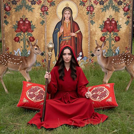 Regal Woman in Floral Meadow