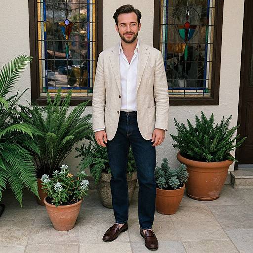 Stylish Man in Charming Courtyard