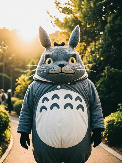 Person in Totoro Costume Outdoors at Golden Hour