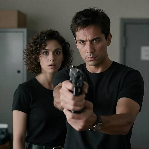 Tense Couple in Dimly Lit Room