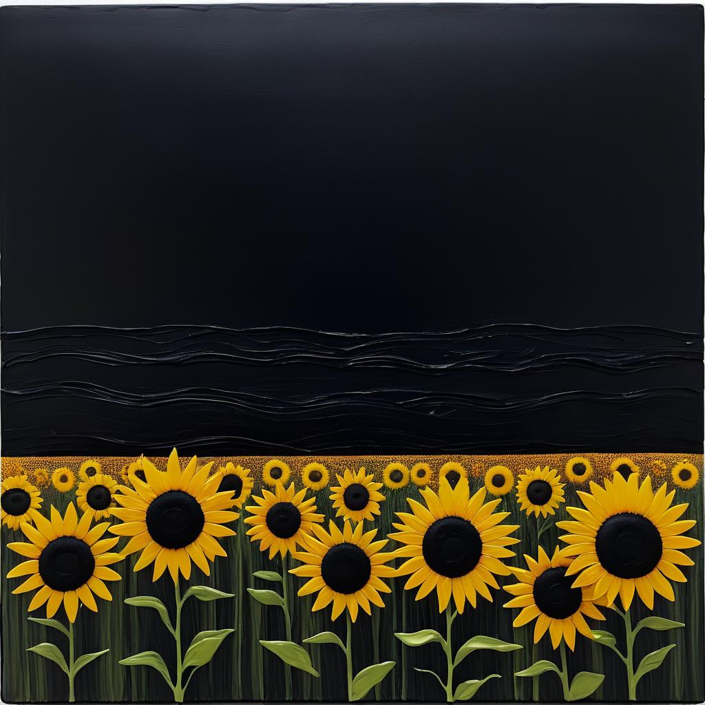 Surreal Black Sunflowers in Rothko Style