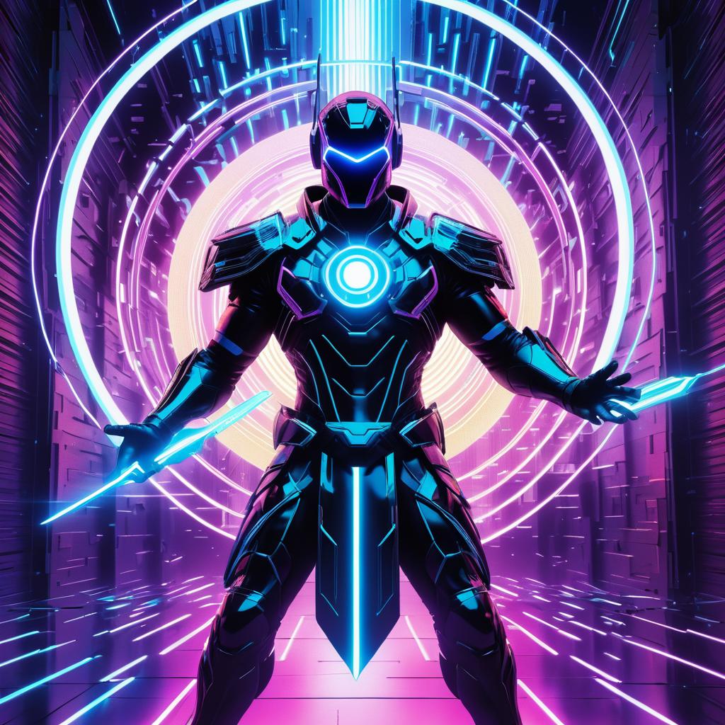 Futuristic Cybernetic Warrior in Neon Style