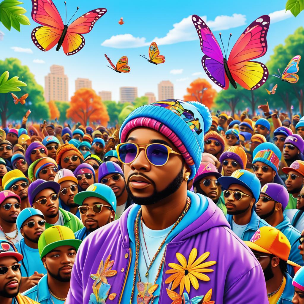 Butterfly Rapper in Vibrant Park Scene