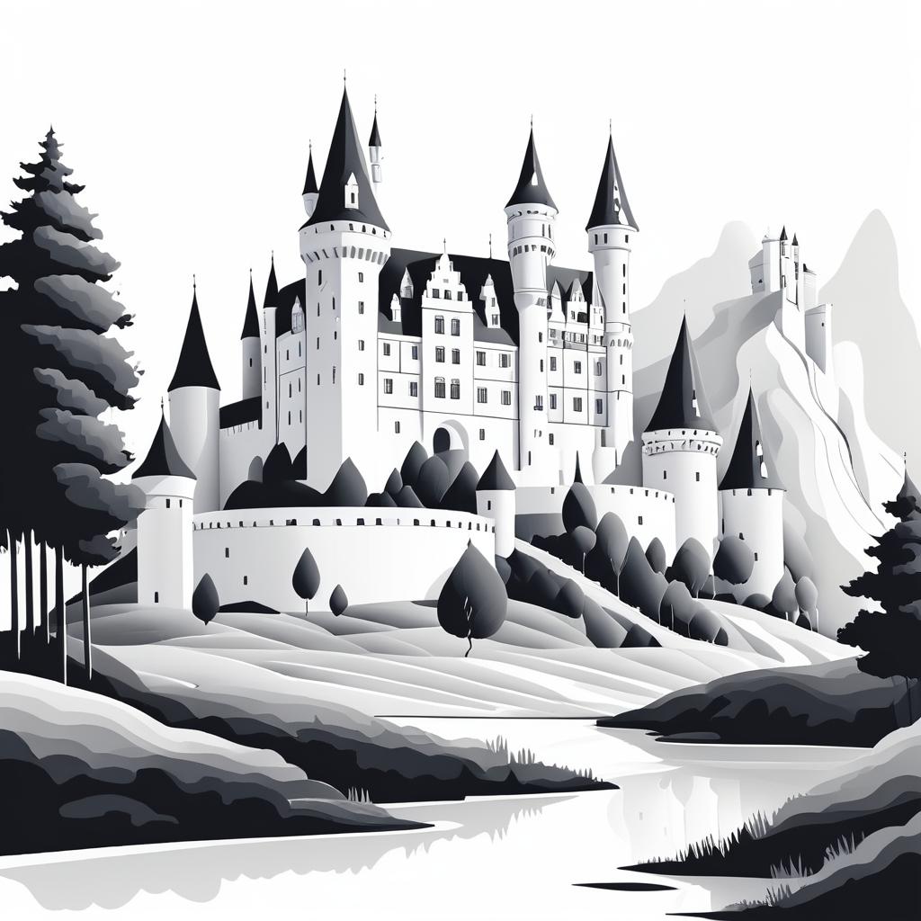 Minimalistic Castle Landscape Illustration