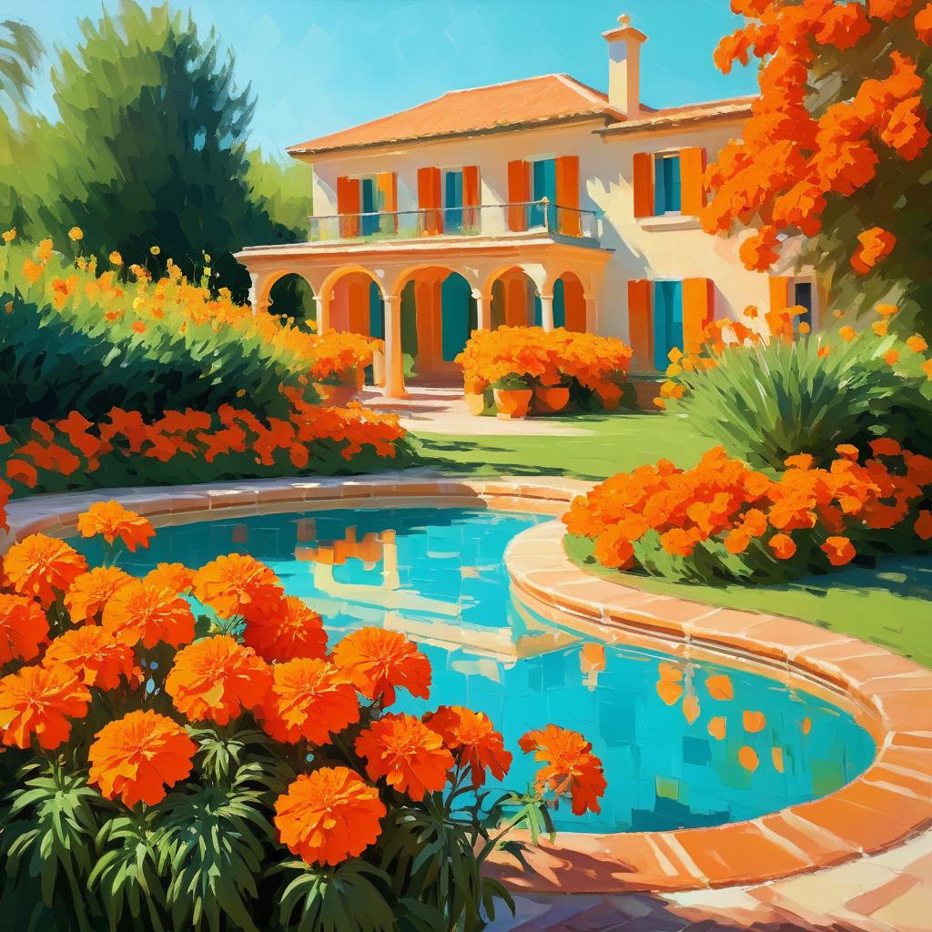 Vibrant Marigolds in Sunlit Renaissance Garden