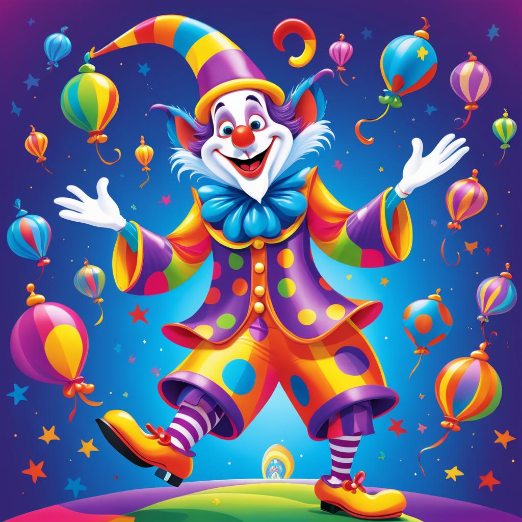 Whimsical Jester in Colorful Cartoon Style