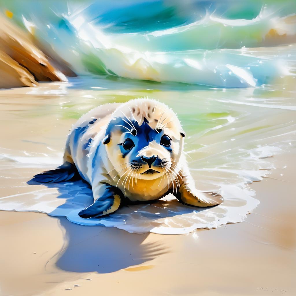 Impressionist Seal Pup in Sandy Cove