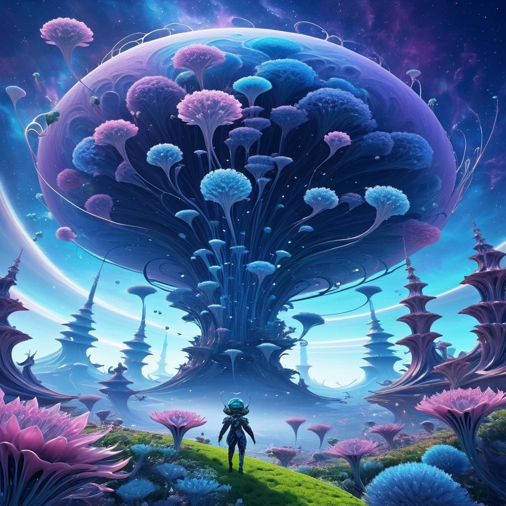 Surreal Alien Landscape with Strange Flora