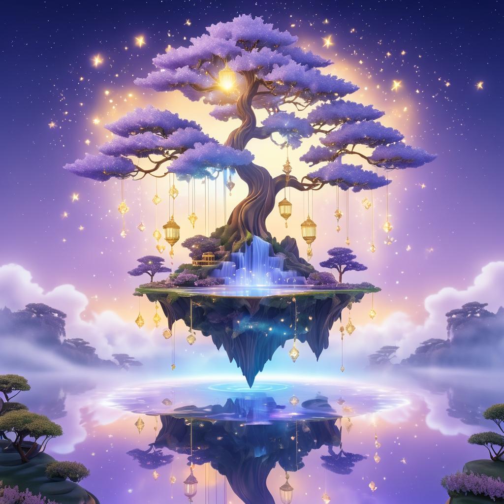 Surreal Floating Island in Dreamy Dawn