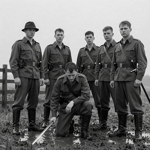 Militaristic Scenes in Rainy Field