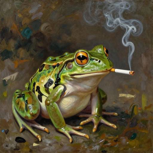 Wide-Angle Frog Smoking Painting