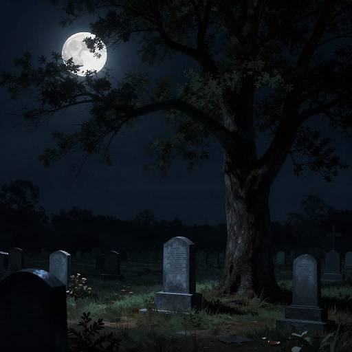 Moonlit Graveyard Under Mahogany Tree