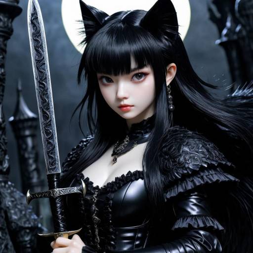 Dark Fantasy Cat-Girl Warrior with Dagger