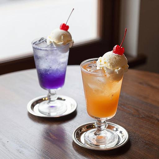 Vibrant Cocktails on Wooden Table